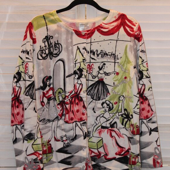 CJ Banks button up cardigan Girls decorating for Christmas 1X - Picture 5 of 9